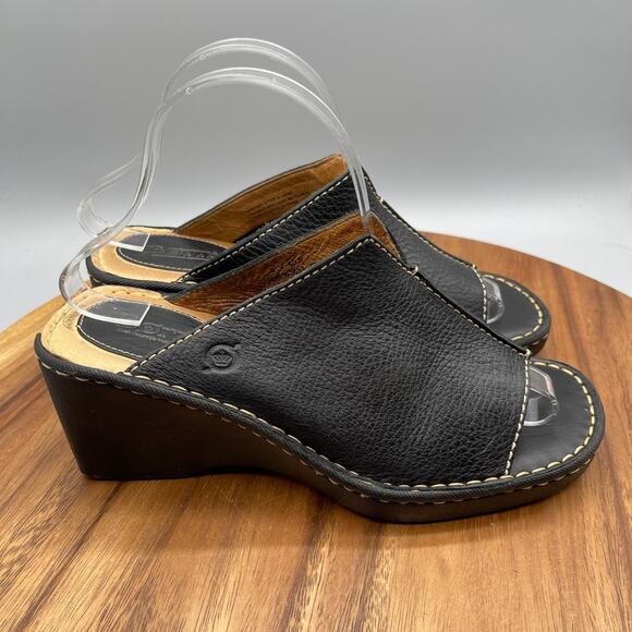 Born Sandals Womens Size 9 M Black Leather Comfort Casual Going Out Slipon Shoes - Picture 1 of 9
